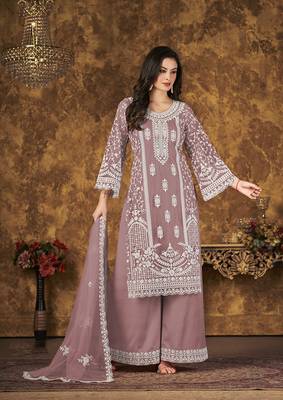 Mauve resham embroidery net salwar kameez 2