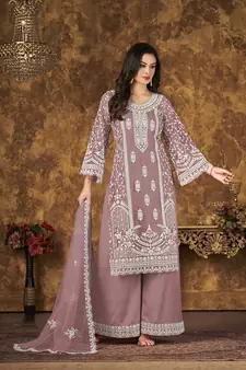 Mauve resham embroidery net salwar kameez