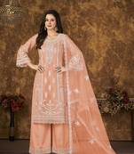 Peach resham embroidery net salwar
