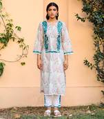 Printed Lawn Kurta, with resham ari embroidery and crochete lace detailing.