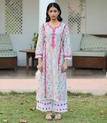 Printed Lawn Kurta, with resham ari embroidery and crochete lace detailing.