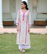 Printed Lawn Kurta, with resham ari embroidery and crochete lace detailing.