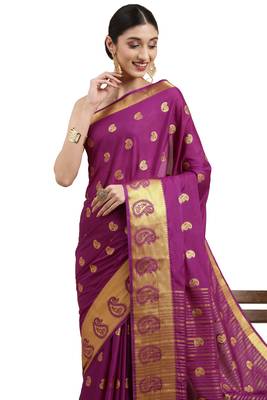 Purple woven crepe saree with blouse 2