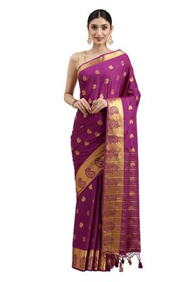 Purple woven crepe saree with blouse 1