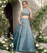 Teal Green Organza Lehenga