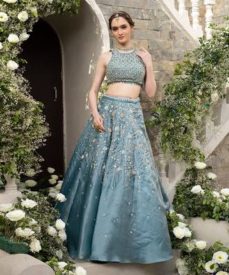 Teal Green Organza Lehenga 2