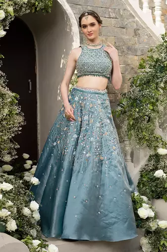 Teal Green Organza Lehenga