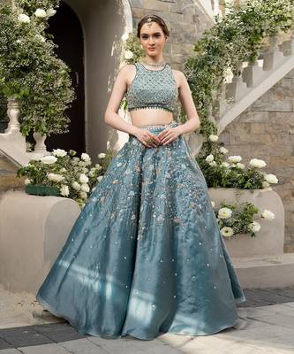 Teal Green Organza Lehenga 3