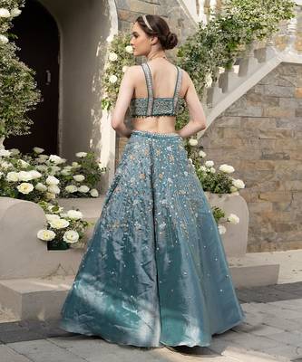 Teal Green Organza Lehenga 4