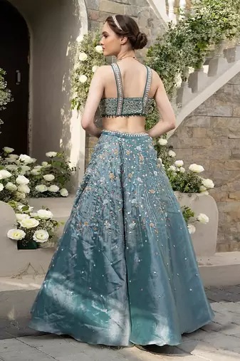 Teal Green Organza Lehenga