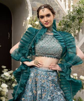 Teal Green Organza Lehenga 5