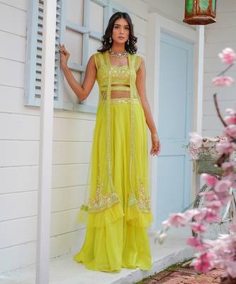 Lime Green Aura Lehenga Set 1
