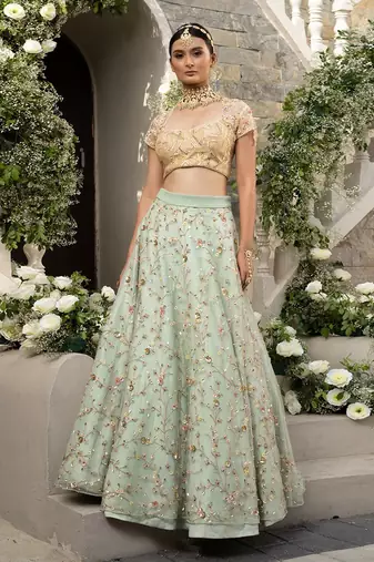 Mint Green Floral Lehenga