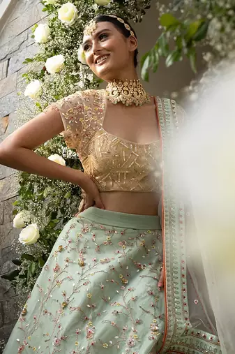 Mint Green Floral Lehenga