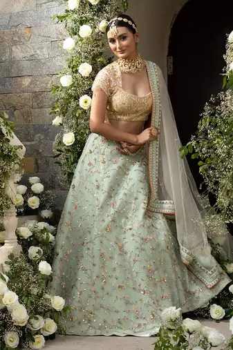 Mint Green Floral Lehenga