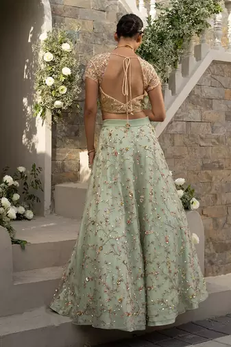 Mint Green Floral Lehenga