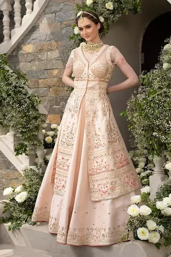 Peach Jacket Anarkali Lehenga