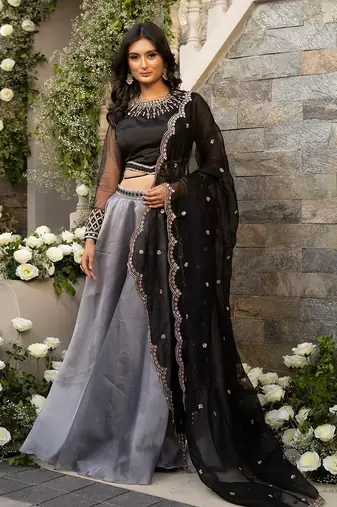 Black Grey Lehenga Set
