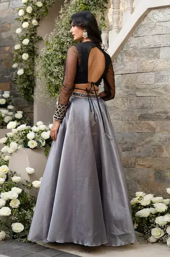Black Grey Lehenga Set