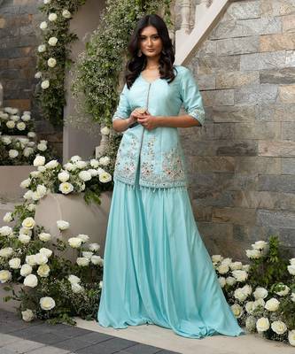 Ice Blue Jacket Lehenga Set 1