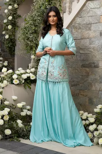 Ice Blue Jacket Lehenga Set