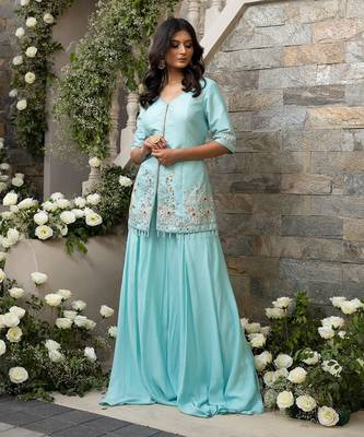 Ice Blue Jacket Lehenga Set 3