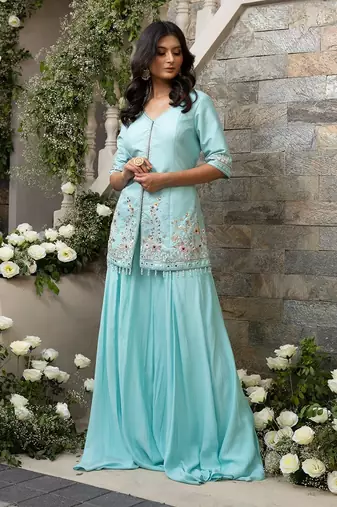 Ice Blue Jacket Lehenga Set