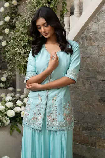 Ice Blue Jacket Lehenga Set