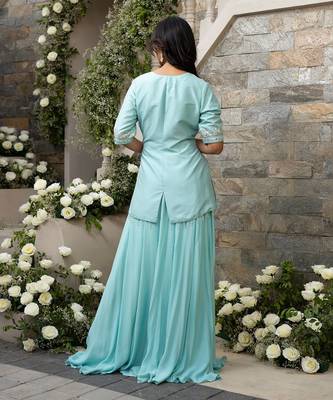 Ice Blue Jacket Lehenga Set 5