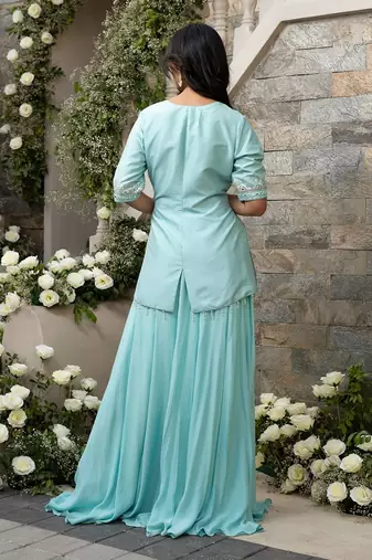 Ice Blue Jacket Lehenga Set