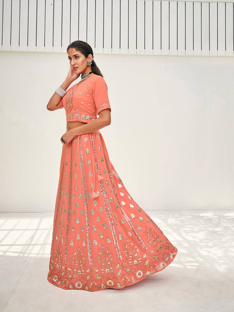 Flamingo Pink Sequins Embroidered Georgette Lehenga Choli - WHITE FIRE ...