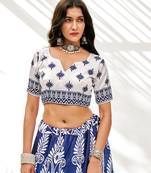 Blue & White Digital Printed Banglori Silk Casual Lehenga Choli