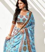 Sky Blue Digital Printed Banglori Silk Casual Lehenga Choli