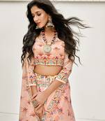 Peach Multi Digital Printed Banglori Silk Lehenga Choli