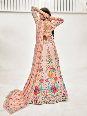 Peach Multi Digital Printed Banglori Silk Lehenga Choli 2