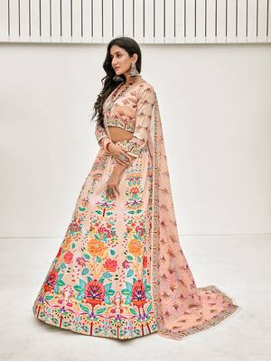 Peach Multi Digital Printed Banglori Silk Lehenga Choli 3