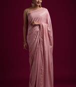 Pink Sequance Embroidery Work,Jacquard Border Georgette Traditional-Sarees With  Satin Banglori Silk Blouse