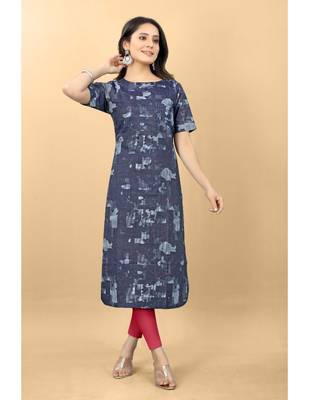 Blue plain jacquard ethnic-kurtis 1