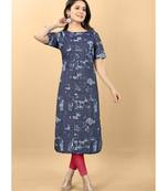 Blue plain jacquard ethnic-kurtis