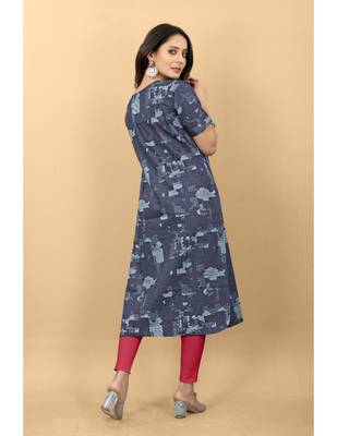 Blue plain jacquard ethnic-kurtis 3