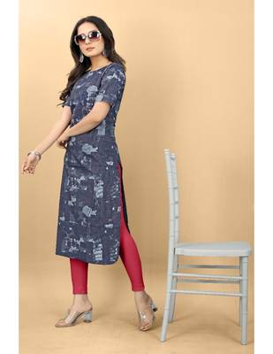 Blue plain jacquard ethnic-kurtis 4