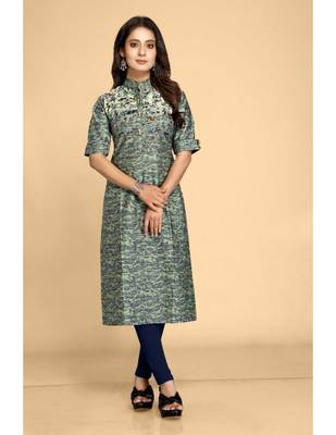 Green plain jacquard ethnic-kurtis 1