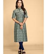 Green plain jacquard ethnic-kurtis