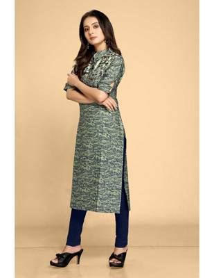 Green plain jacquard ethnic-kurtis 2