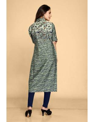 Green plain jacquard ethnic-kurtis 3
