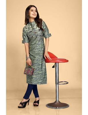 Green plain jacquard ethnic-kurtis 4