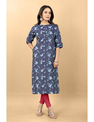 Navy blue plain jacquard ethnic-kurtis 1