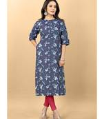 Navy blue plain jacquard ethnic-kurtis
