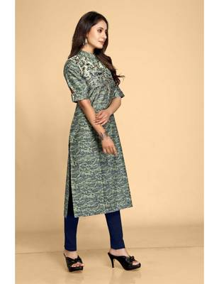 Green plain jacquard ethnic-kurtis 5