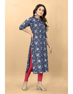 Navy blue plain jacquard ethnic-kurtis 2